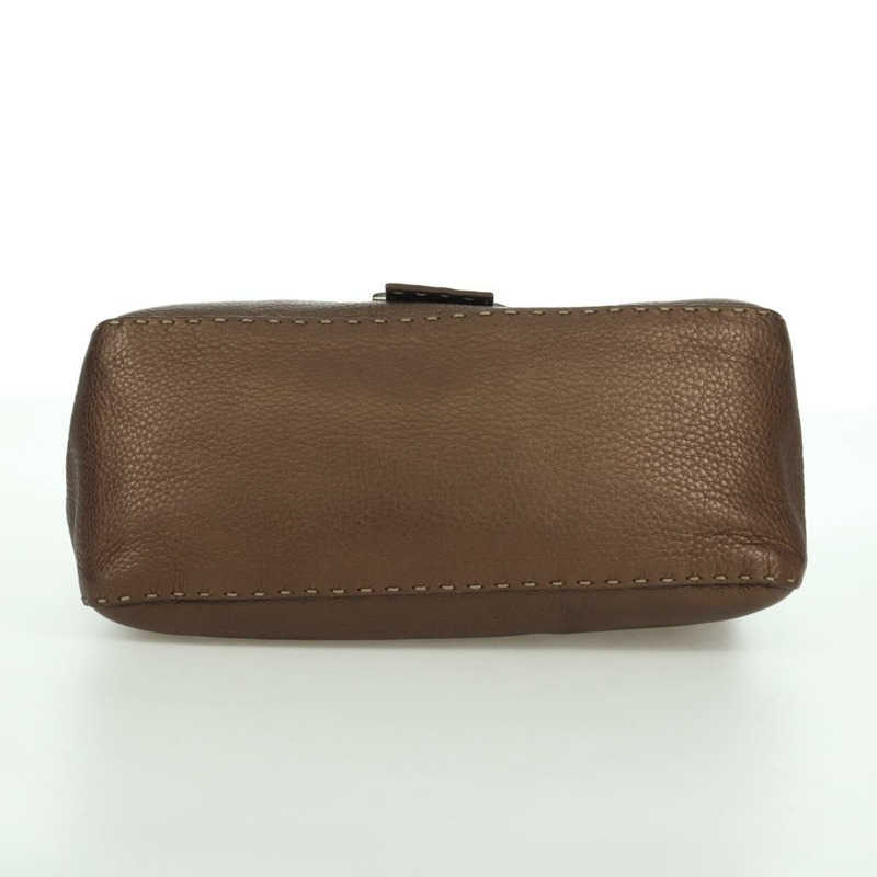 【日本直送】FENDI Mamma Baguette Selleria 單肩包 皮革 棕色 銀色 正品 ARZ697SAV-10