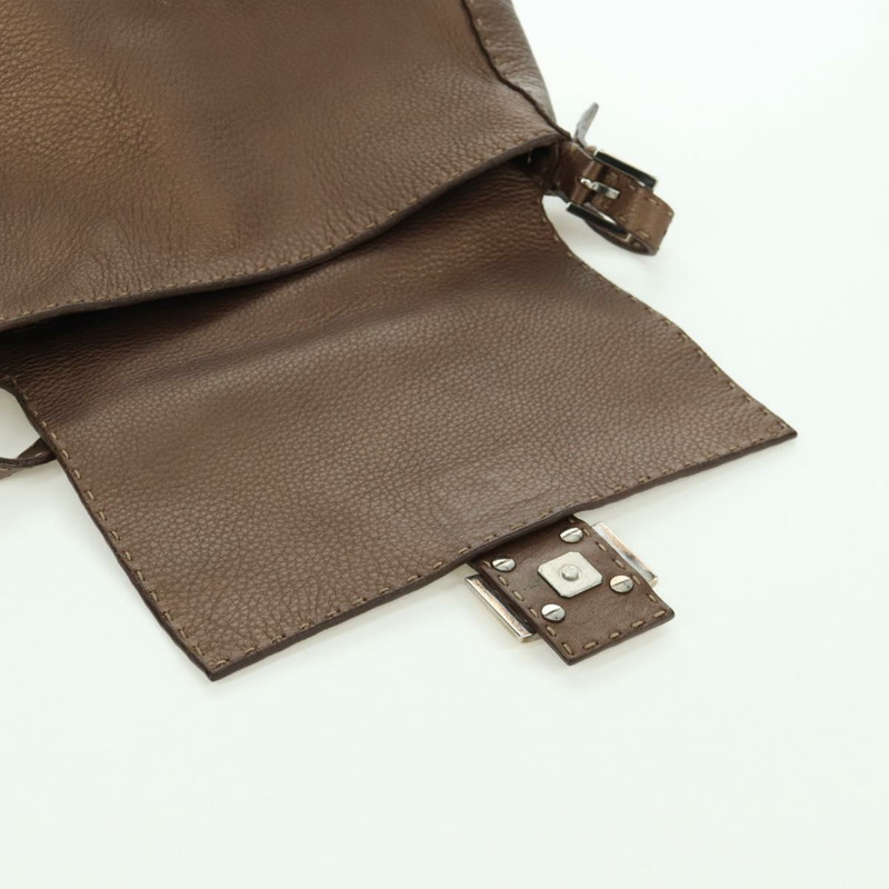 【日本直送】FENDI Mamma Baguette Selleria 單肩包 皮革 棕色 銀色 正品 ARZ697SAV-12