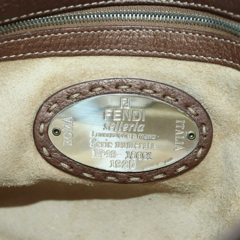 【日本直送】FENDI Mamma Baguette Selleria 單肩包 皮革 棕色 銀色 正品 ARZ697SAV-14