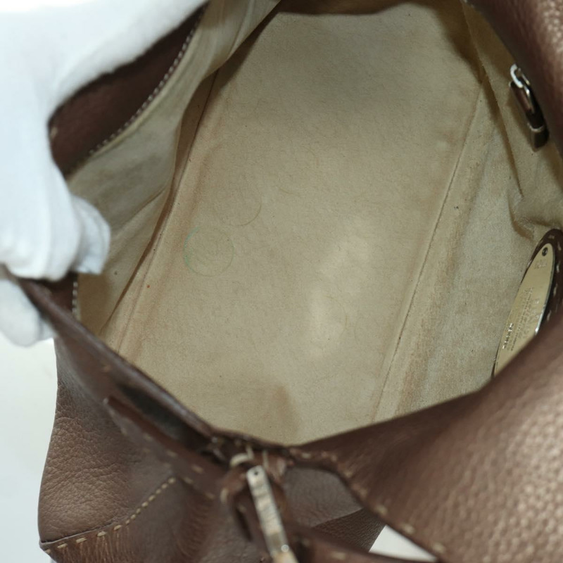 【日本直送】FENDI Mamma Baguette Selleria 單肩包 皮革 棕色 銀色 正品 ARZ697SAV-15