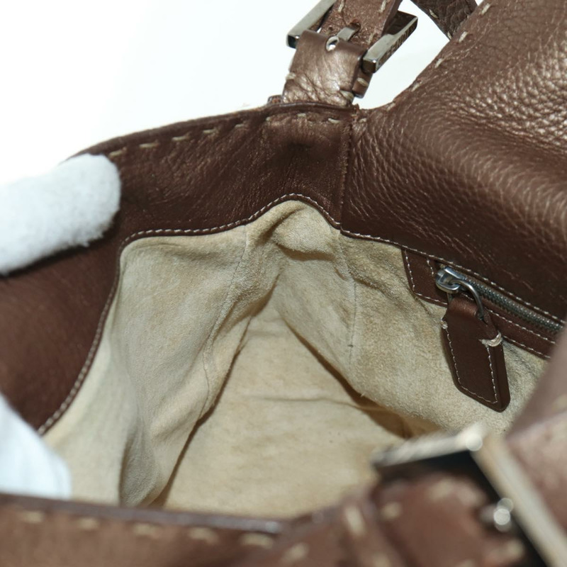 【日本直送】FENDI Mamma Baguette Selleria 單肩包 皮革 棕色 銀色 正品 ARZ697SAV-16