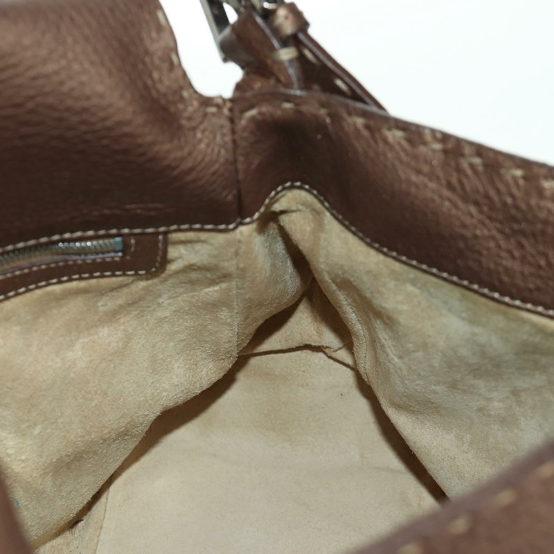 【日本直送】FENDI Mamma Baguette Selleria 單肩包 皮革 棕色 銀色 正品 ARZ697SAV-17