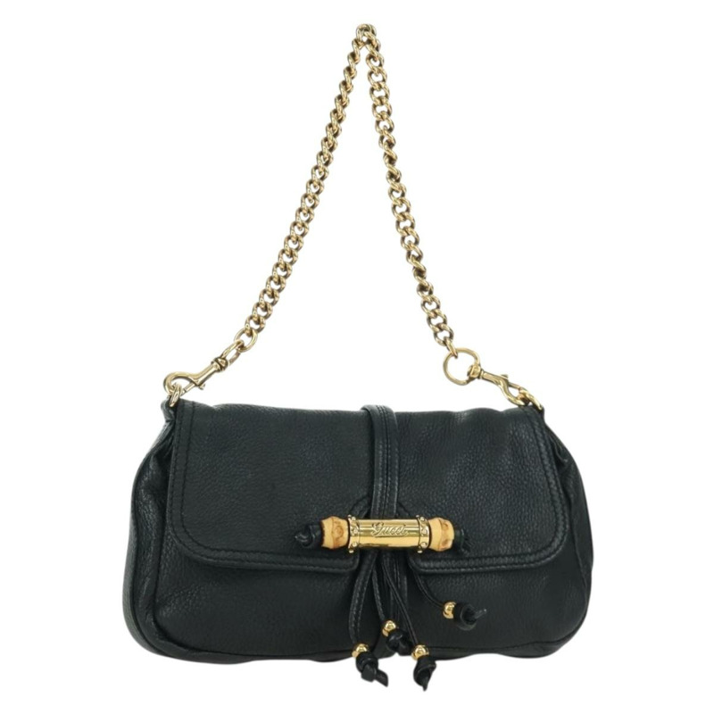 【日本直送】GUCCI 竹節鏈條單肩包 皮革 黑色 金色 235320 正品 ARZ586SAV-0