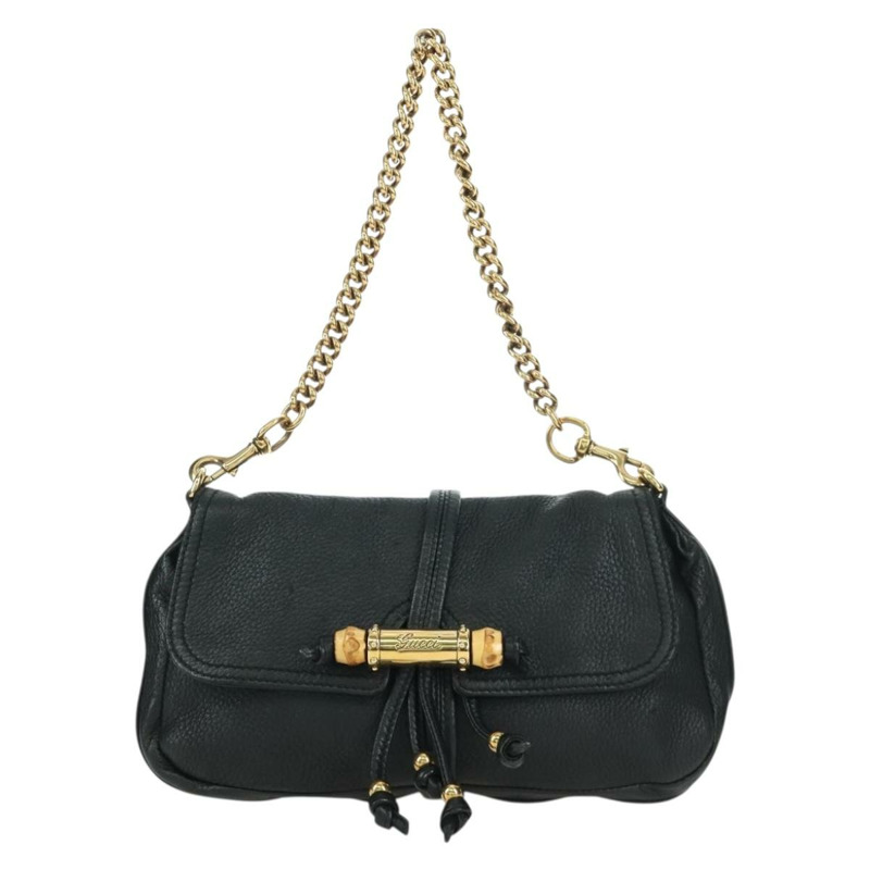 【日本直送】GUCCI 竹節鏈條單肩包 皮革 黑色 金色 235320 正品 ARZ586SAV-1