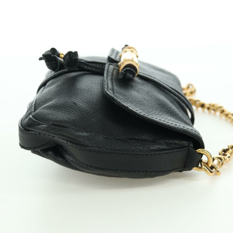 【日本直送】GUCCI 竹節鏈條單肩包 皮革 黑色 金色 235320 正品 ARZ586SAV-4
