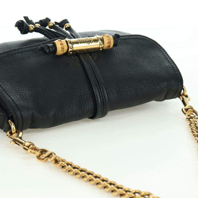 【日本直送】GUCCI 竹節鏈條單肩包 皮革 黑色 金色 235320 正品 ARZ586SAV-5