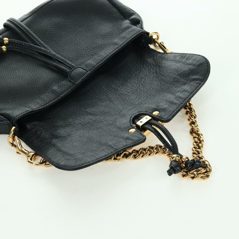 【日本直送】GUCCI 竹節鏈條單肩包 皮革 黑色 金色 235320 正品 ARZ586SAV-15