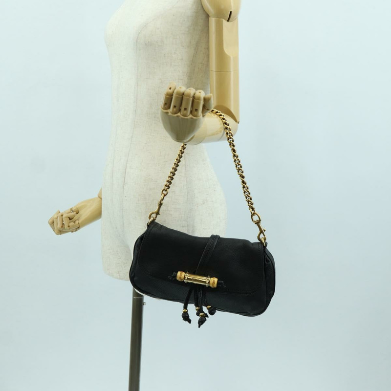 【日本直送】GUCCI 竹節鏈條單肩包 皮革 黑色 金色 235320 正品 ARZ586SAV-22