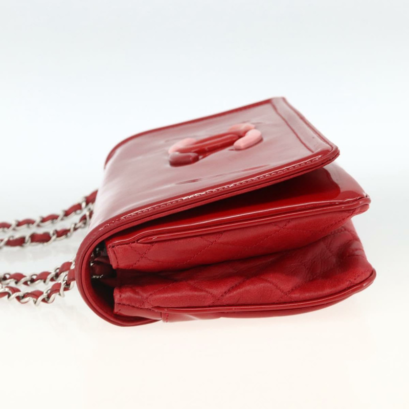 【日本直送】香奈兒 (CHANEL) 漆皮鏈肩背包 紅色 銀色 CC 標誌 正品 ka3072V-3