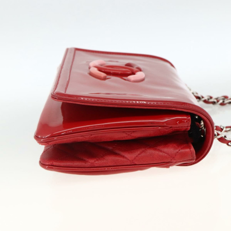 【日本直送】香奈兒 (CHANEL) 漆皮鏈肩背包 紅色 銀色 CC 標誌 正品 ka3072V-4