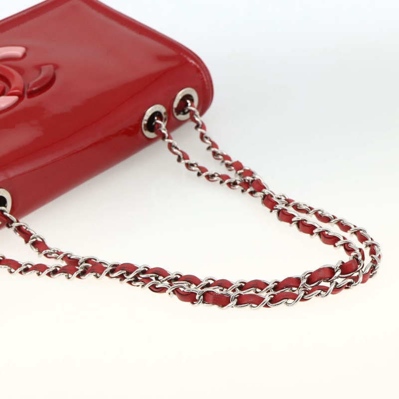【日本直送】香奈兒 (CHANEL) 漆皮鏈肩背包 紅色 銀色 CC 標誌 正品 ka3072V-6