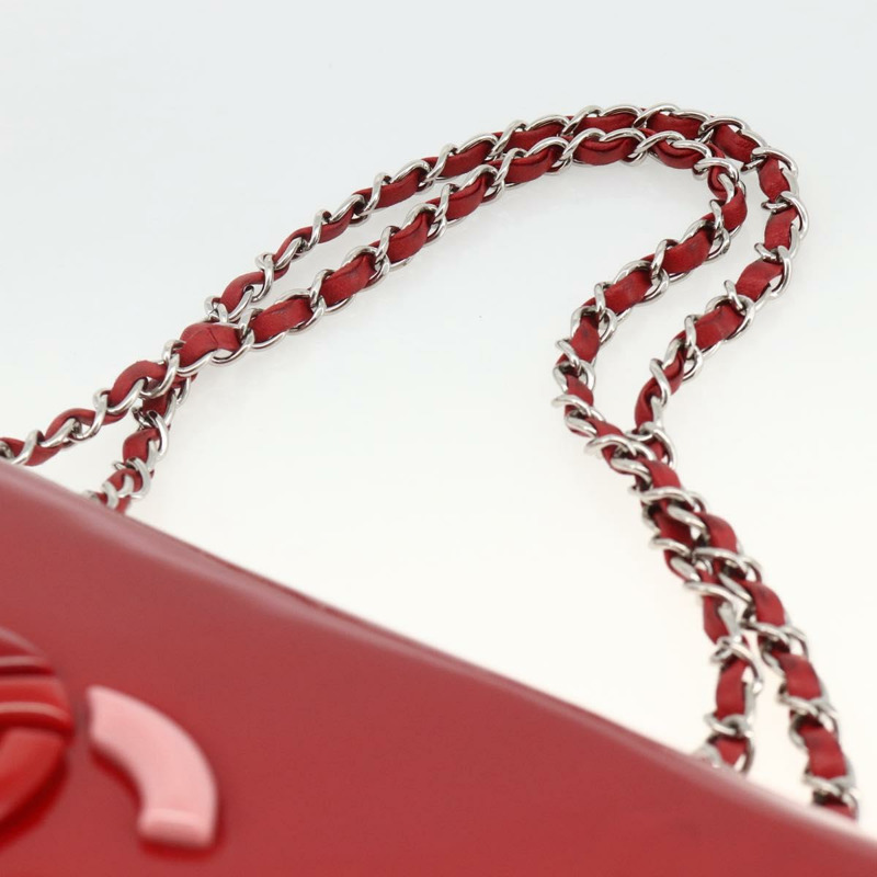 【日本直送】香奈兒 (CHANEL) 漆皮鏈肩背包 紅色 銀色 CC 標誌 正品 ka3072V-7