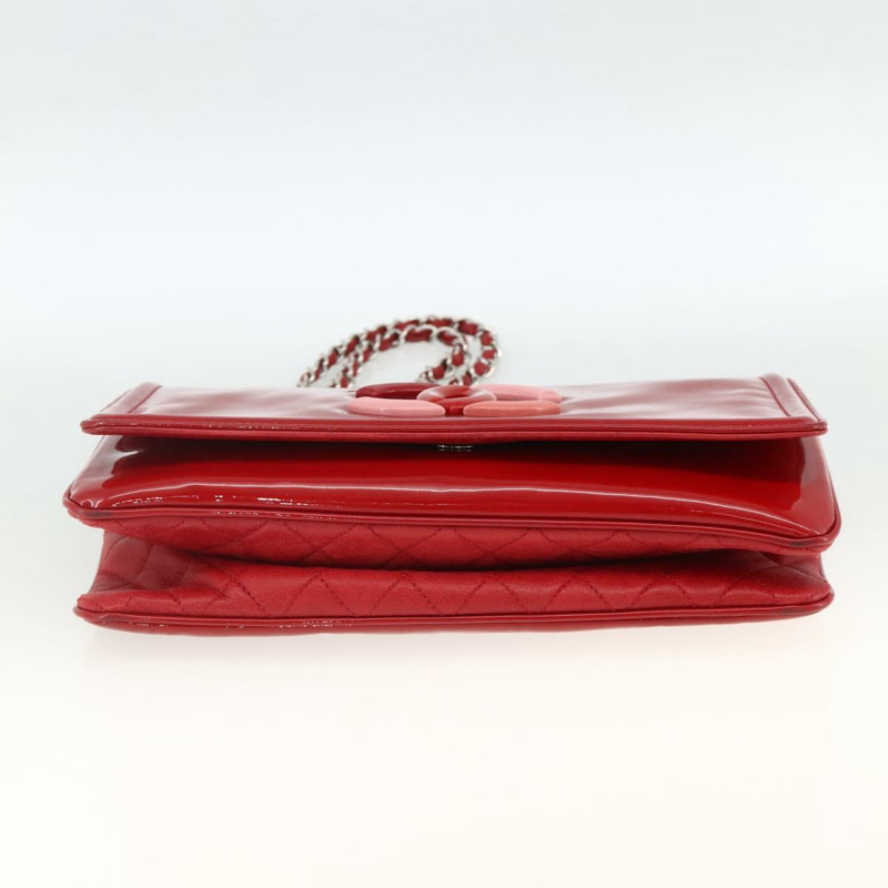【日本直送】香奈兒 (CHANEL) 漆皮鏈肩背包 紅色 銀色 CC 標誌 正品 ka3072V-8