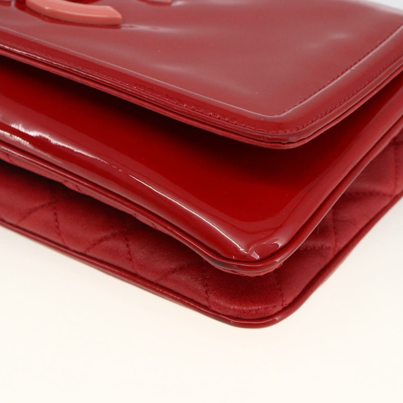 【日本直送】香奈兒 (CHANEL) 漆皮鏈肩背包 紅色 銀色 CC 標誌 正品 ka3072V-9