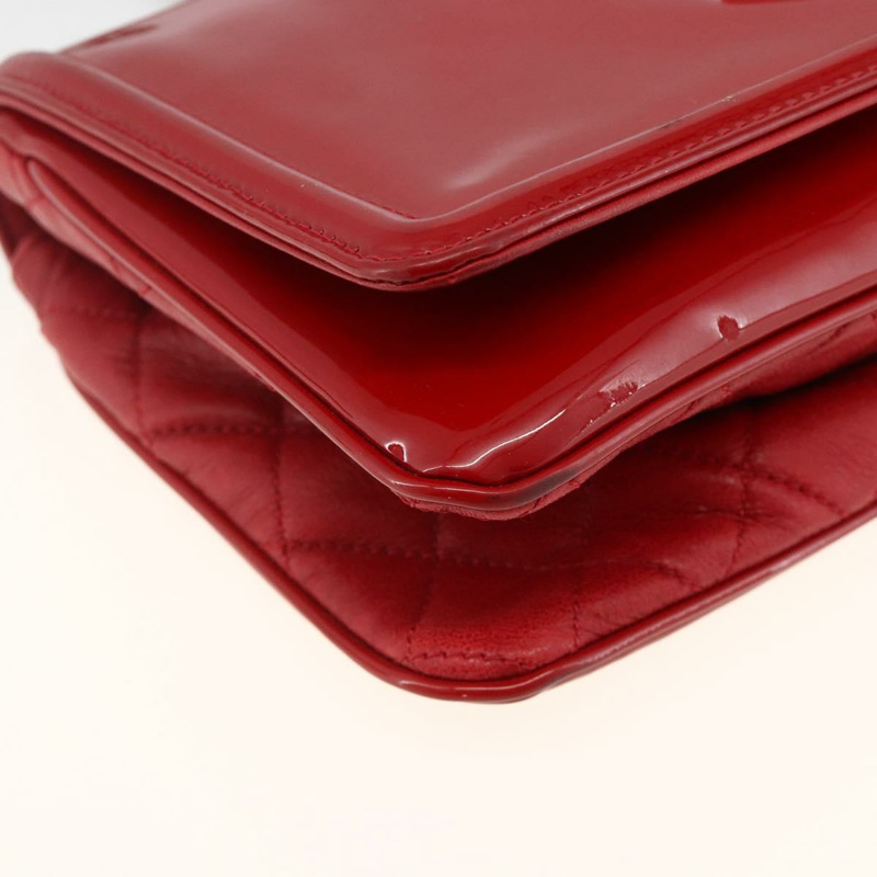 【日本直送】香奈兒 (CHANEL) 漆皮鏈肩背包 紅色 銀色 CC 標誌 正品 ka3072V-10