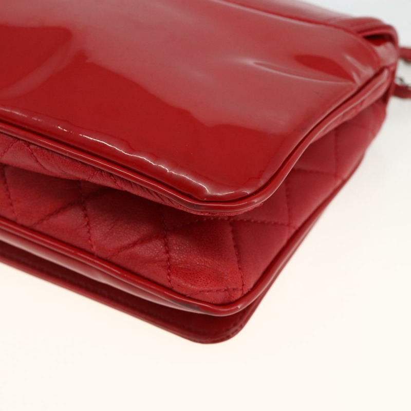 【日本直送】香奈兒 (CHANEL) 漆皮鏈肩背包 紅色 銀色 CC 標誌 正品 ka3072V-11