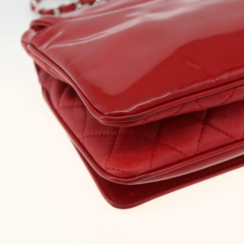 【日本直送】香奈兒 (CHANEL) 漆皮鏈肩背包 紅色 銀色 CC 標誌 正品 ka3072V-12