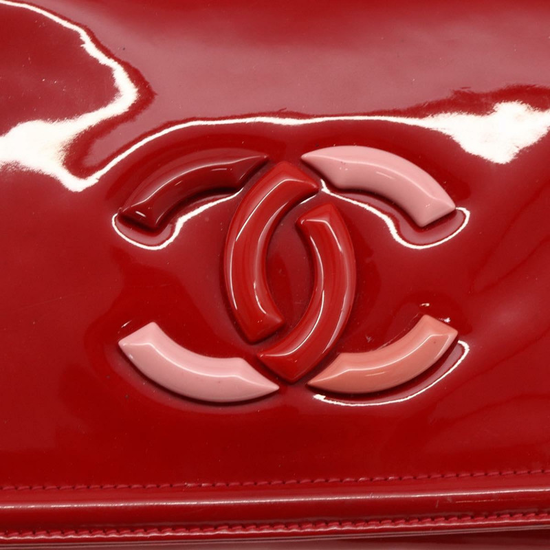 【日本直送】香奈兒 (CHANEL) 漆皮鏈肩背包 紅色 銀色 CC 標誌 正品 ka3072V-13