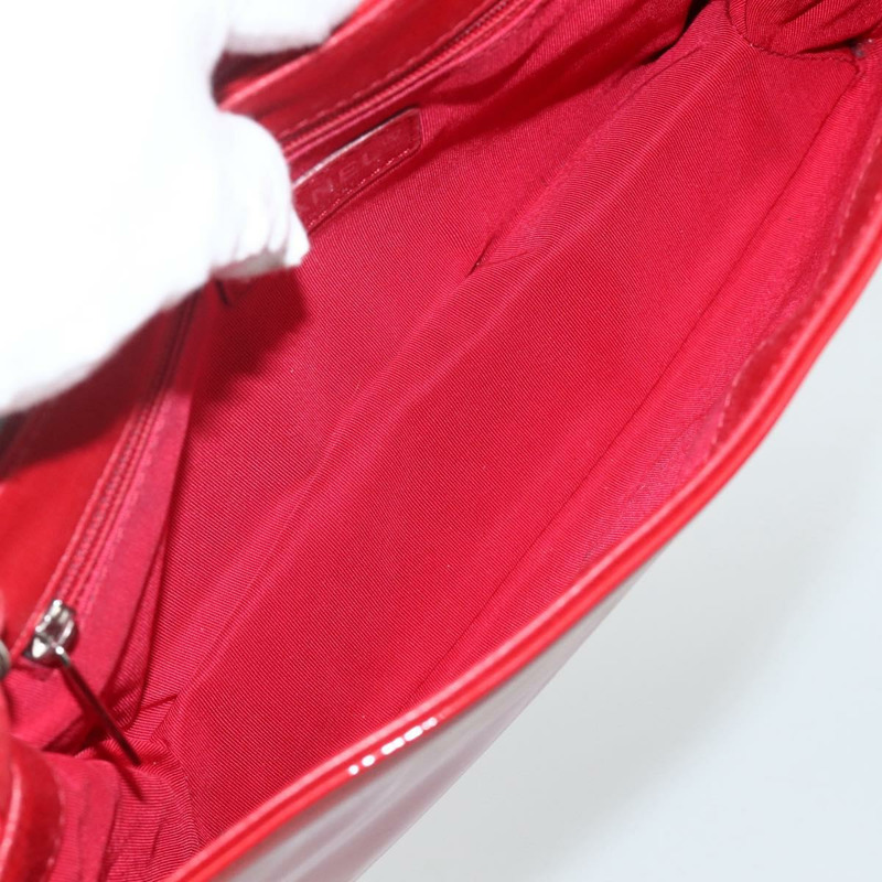 【日本直送】香奈兒 (CHANEL) 漆皮鏈肩背包 紅色 銀色 CC 標誌 正品 ka3072V-15