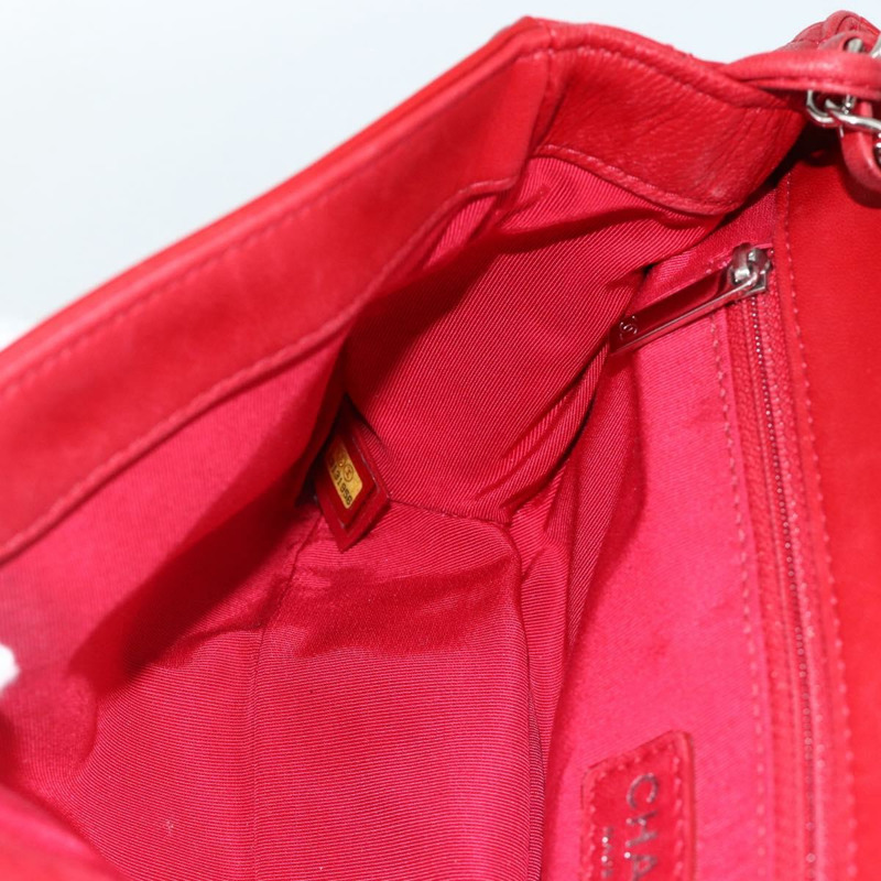 【日本直送】香奈兒 (CHANEL) 漆皮鏈肩背包 紅色 銀色 CC 標誌 正品 ka3072V-17