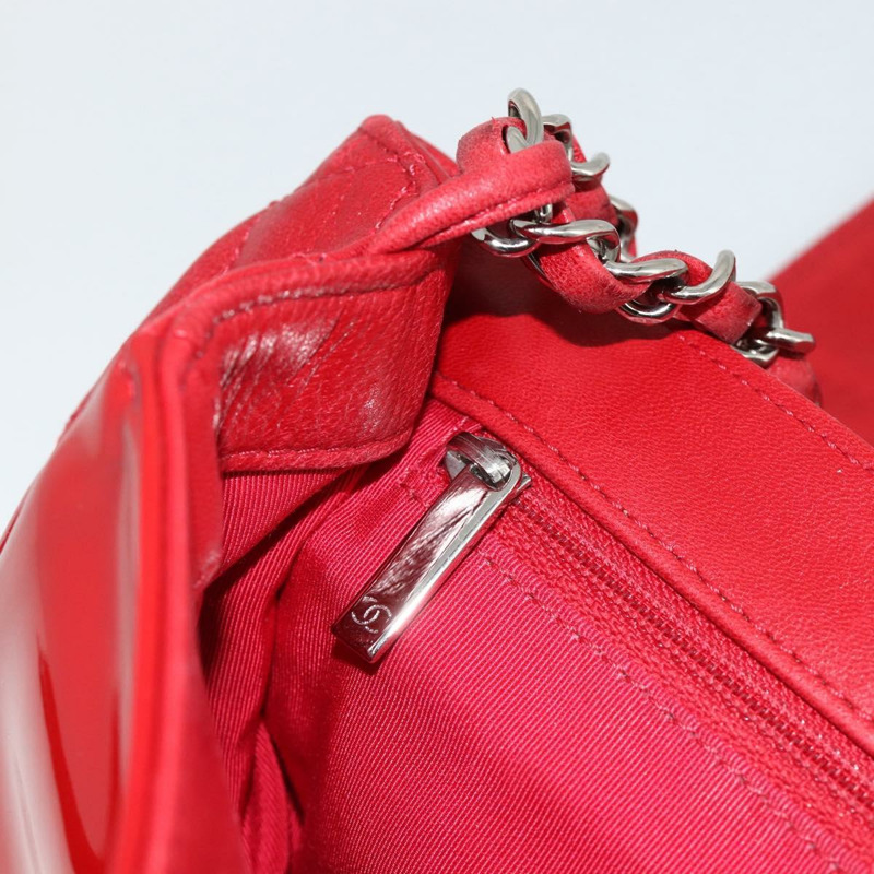 【日本直送】香奈兒 (CHANEL) 漆皮鏈肩背包 紅色 銀色 CC 標誌 正品 ka3072V-18