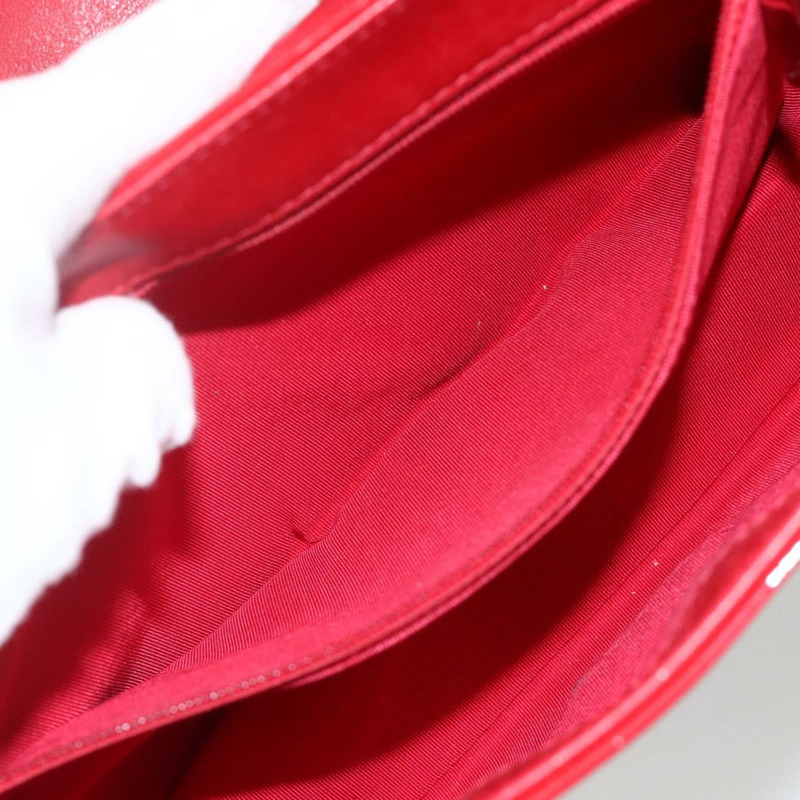 【日本直送】香奈兒 (CHANEL) 漆皮鏈肩背包 紅色 銀色 CC 標誌 正品 ka3072V-19