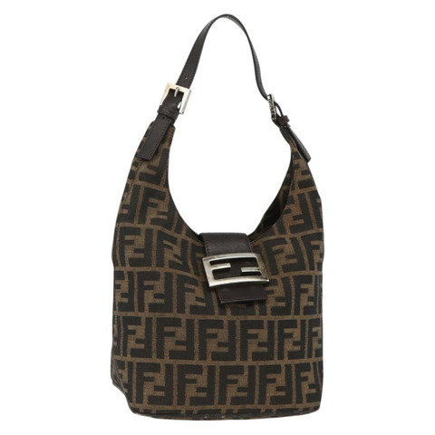 FENDI Zucca帆布Mamma Baguette單肩包 棕色/黑色 正品 gh2021A