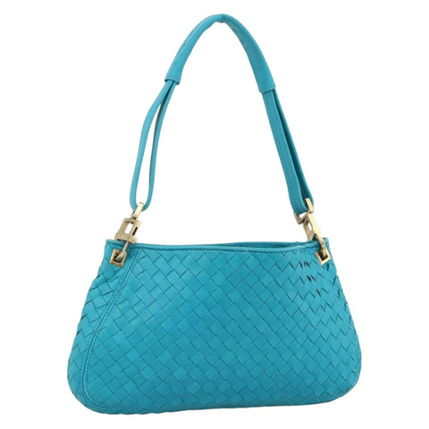 BOTTEGA VENETA INTRECCIATO 肩背包 皮革 綠松石藍 金色 正品 BSZ499A