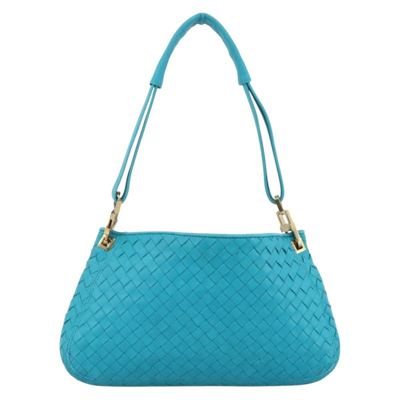 【日本直送】BOTTEGA VENETA INTRECCIATO 皮革肩背包，綠松石藍金色，正品 BSZ499A-2