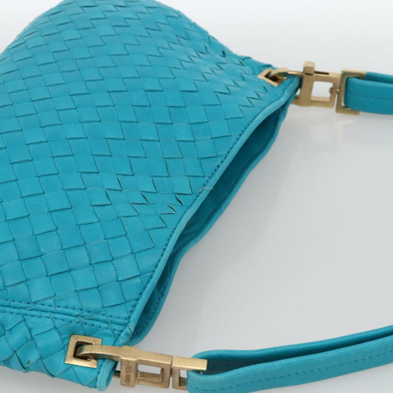 【日本直送】BOTTEGA VENETA INTRECCIATO 皮革肩背包，綠松石藍金色，正品 BSZ499A-5