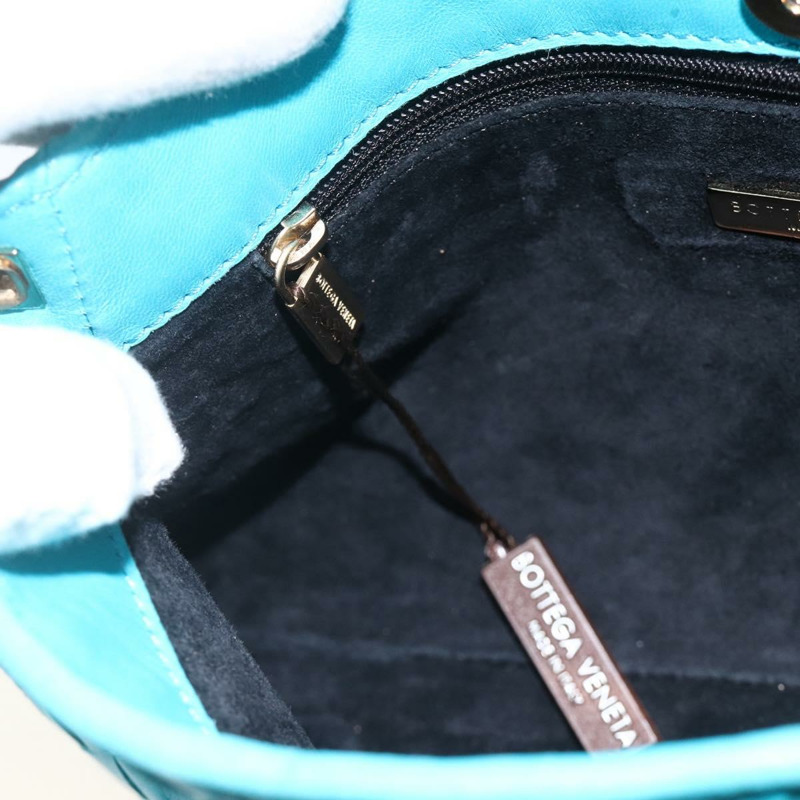 【日本直送】BOTTEGA VENETA INTRECCIATO 皮革肩背包，綠松石藍金色，正品 BSZ499A-14