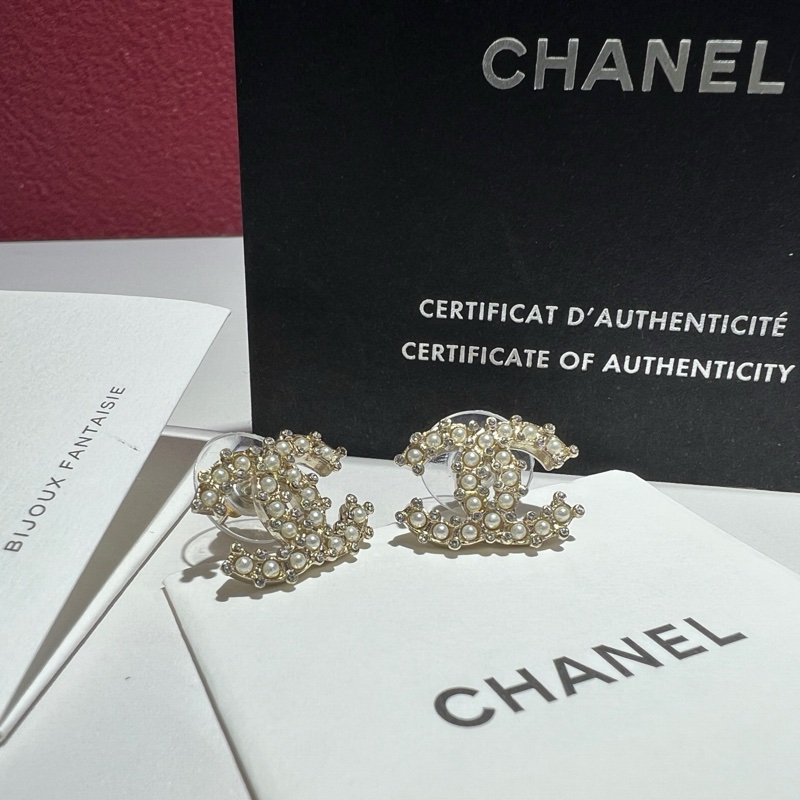 香奈儿/Chanel 20V经典双C 水钻珍珠耳环-1