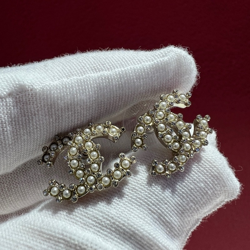 香奈儿/Chanel 20V经典双C 水钻珍珠耳环-3