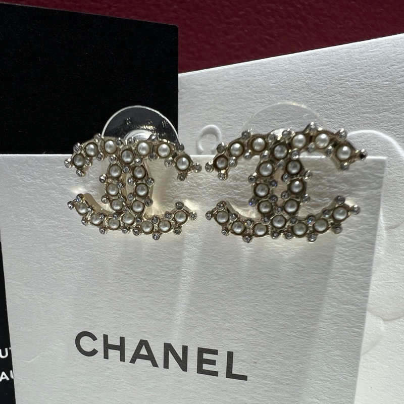 香奈儿/Chanel 20V经典双C 水钻珍珠耳环-6