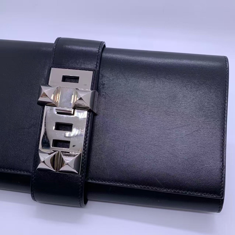 二手Hermes愛馬仕cdc黑銀box皮手包R刻，包身有划痕邊角有磨損五金有划痕-3