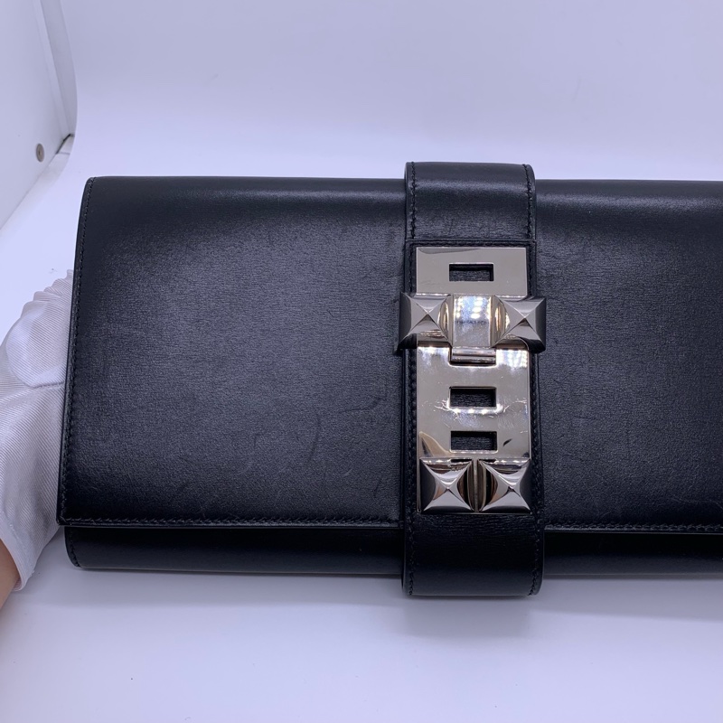 二手Hermes愛馬仕cdc黑銀box皮手包R刻，包身有划痕邊角有磨損五金有划痕-4