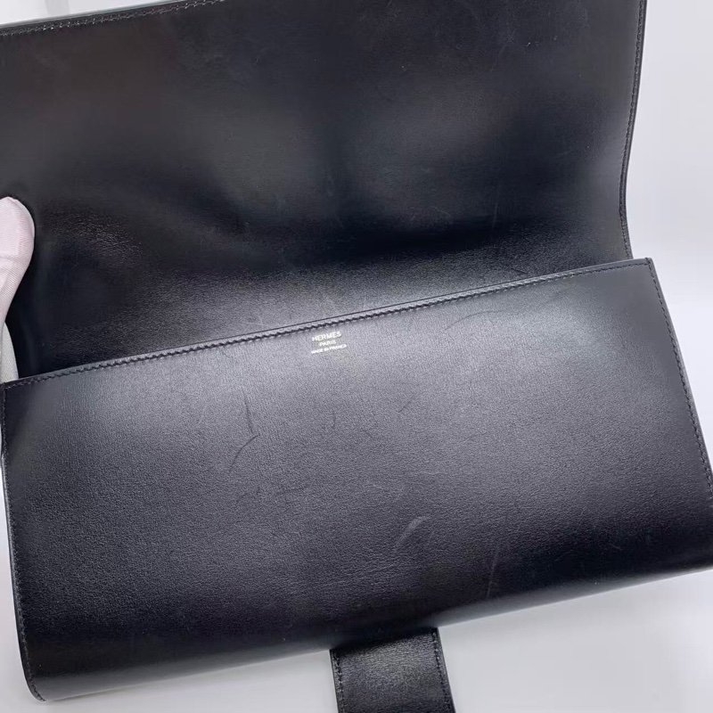 二手Hermes愛馬仕cdc黑銀box皮手包R刻，包身有划痕邊角有磨損五金有划痕-10