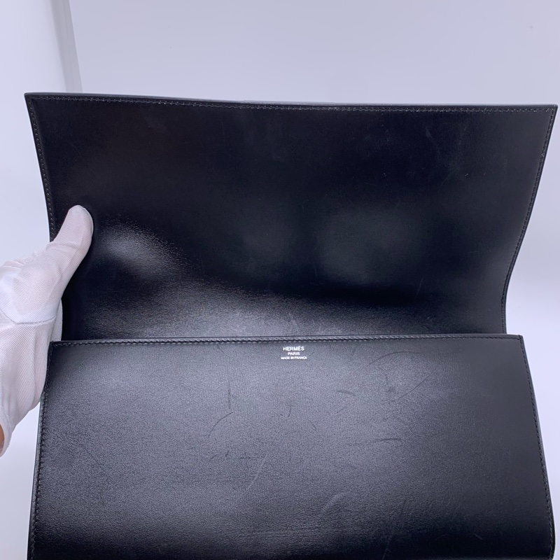 二手Hermes愛馬仕cdc黑銀box皮手包R刻，包身有划痕邊角有磨損五金有划痕-11