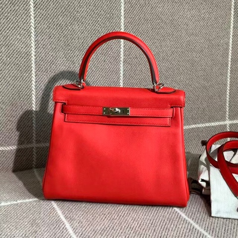 Hermes愛馬仕Kelly25蕃茄紅swift皮紅色銀扣Y刻