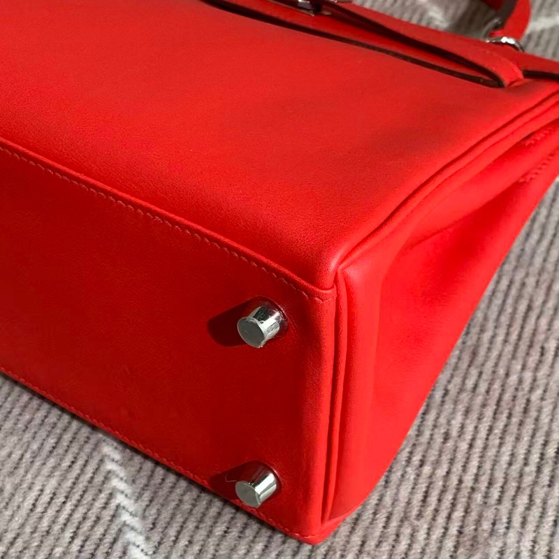 Hermes愛馬仕Kelly25蕃茄紅swift皮紅色銀扣Y刻-5