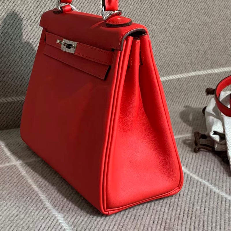 Hermes愛馬仕Kelly25蕃茄紅swift皮紅色銀扣Y刻-7