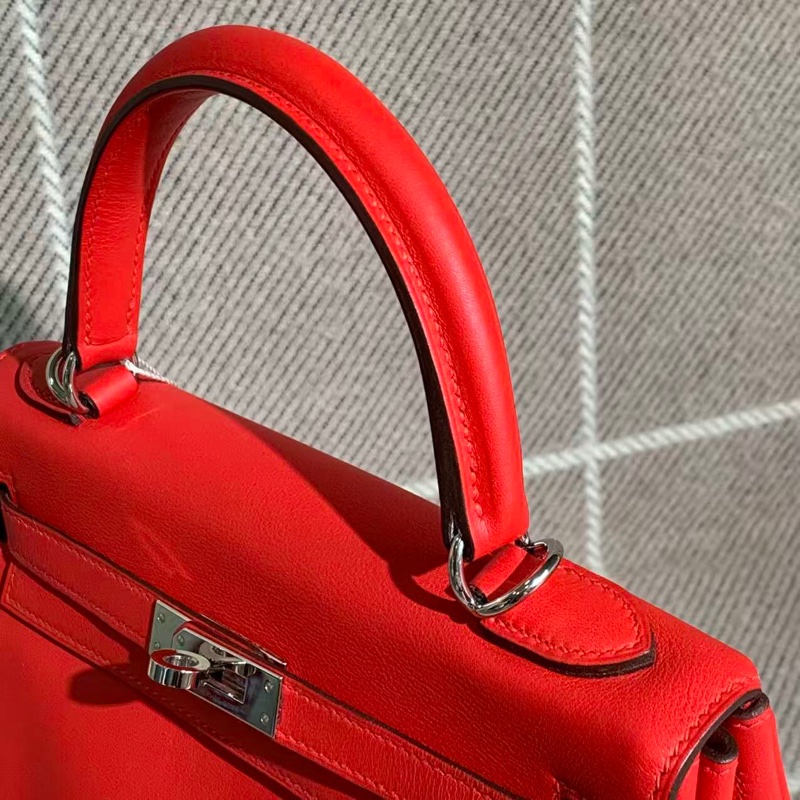 Hermes愛馬仕Kelly25蕃茄紅swift皮紅色銀扣Y刻-9