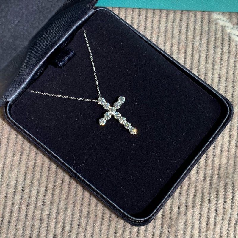 Tiffany十字架大號白金滿鑽項鍊-6