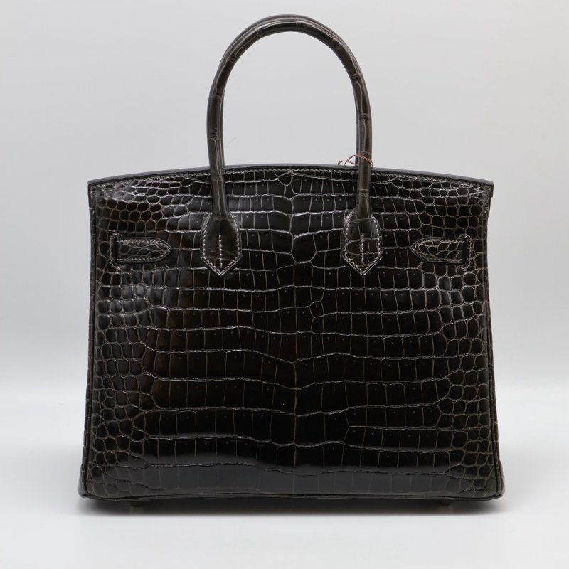 HERMES Birkin 30 亮面鱷魚皮 - 黑銀 🅁-3