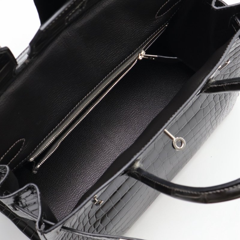 HERMES Birkin 30 亮面鱷魚皮 - 黑銀 🅁-7