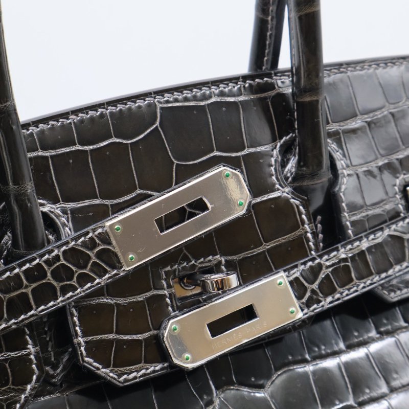 HERMES Birkin 30 亮面鱷魚皮 - 黑銀 🅁-10
