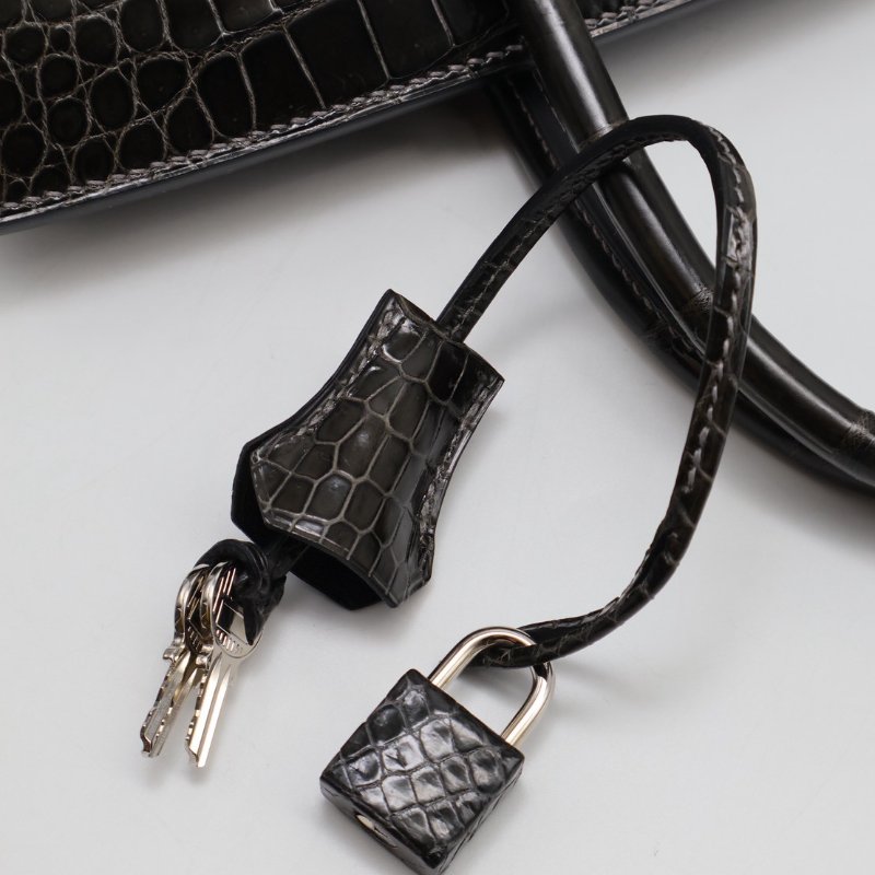 HERMES Birkin 30 亮面鱷魚皮 - 黑銀 🅁-13