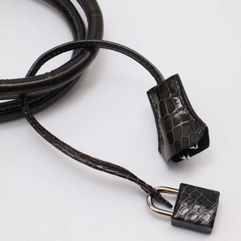 HERMES Birkin 30 亮面鱷魚皮 - 黑銀 🅁-14