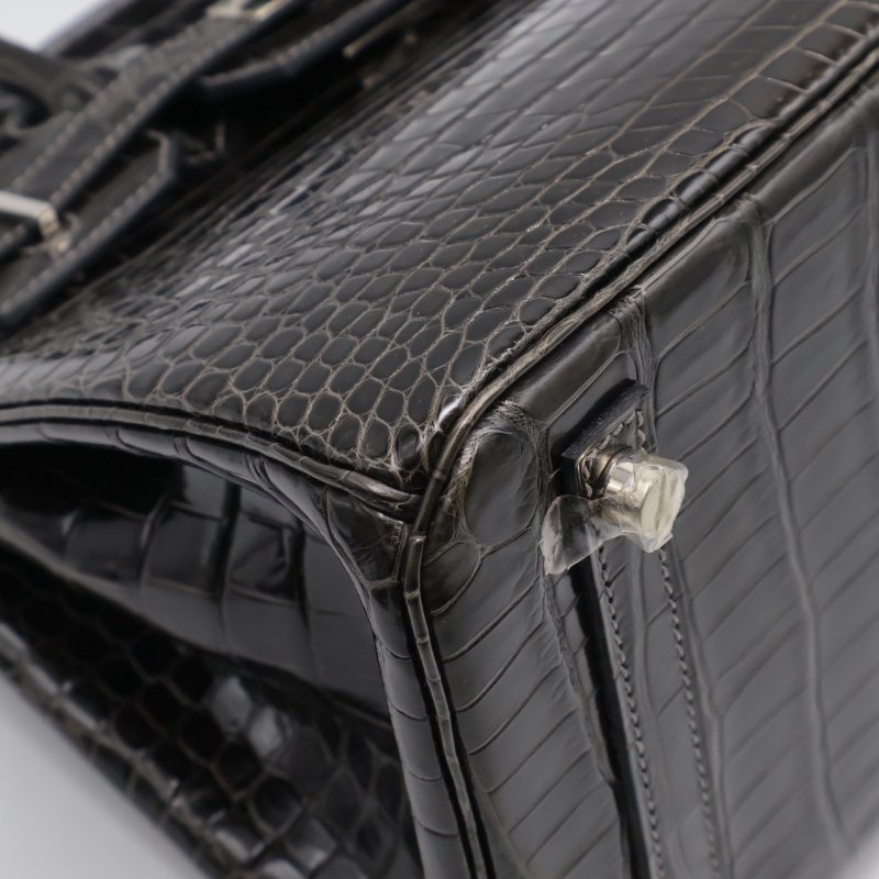 HERMES Birkin 30 亮面鱷魚皮 - 黑銀 🅁-15