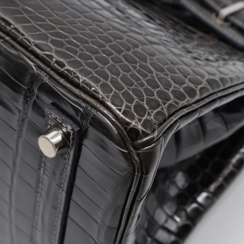 HERMES Birkin 30 亮面鱷魚皮 - 黑銀 🅁-16
